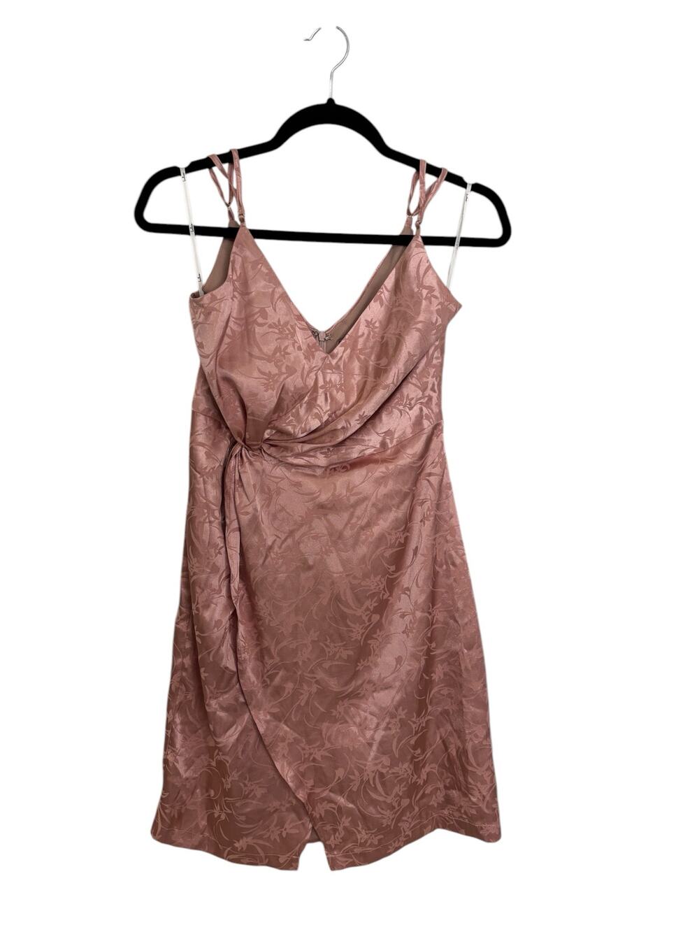 Lulus Dress Womens Small Classy Moments Mini Blush Satin Jacquard Twist Front